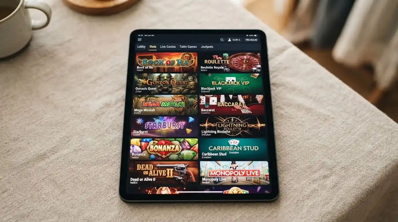 Rows of game thumbnails displayed on a tablet screen.